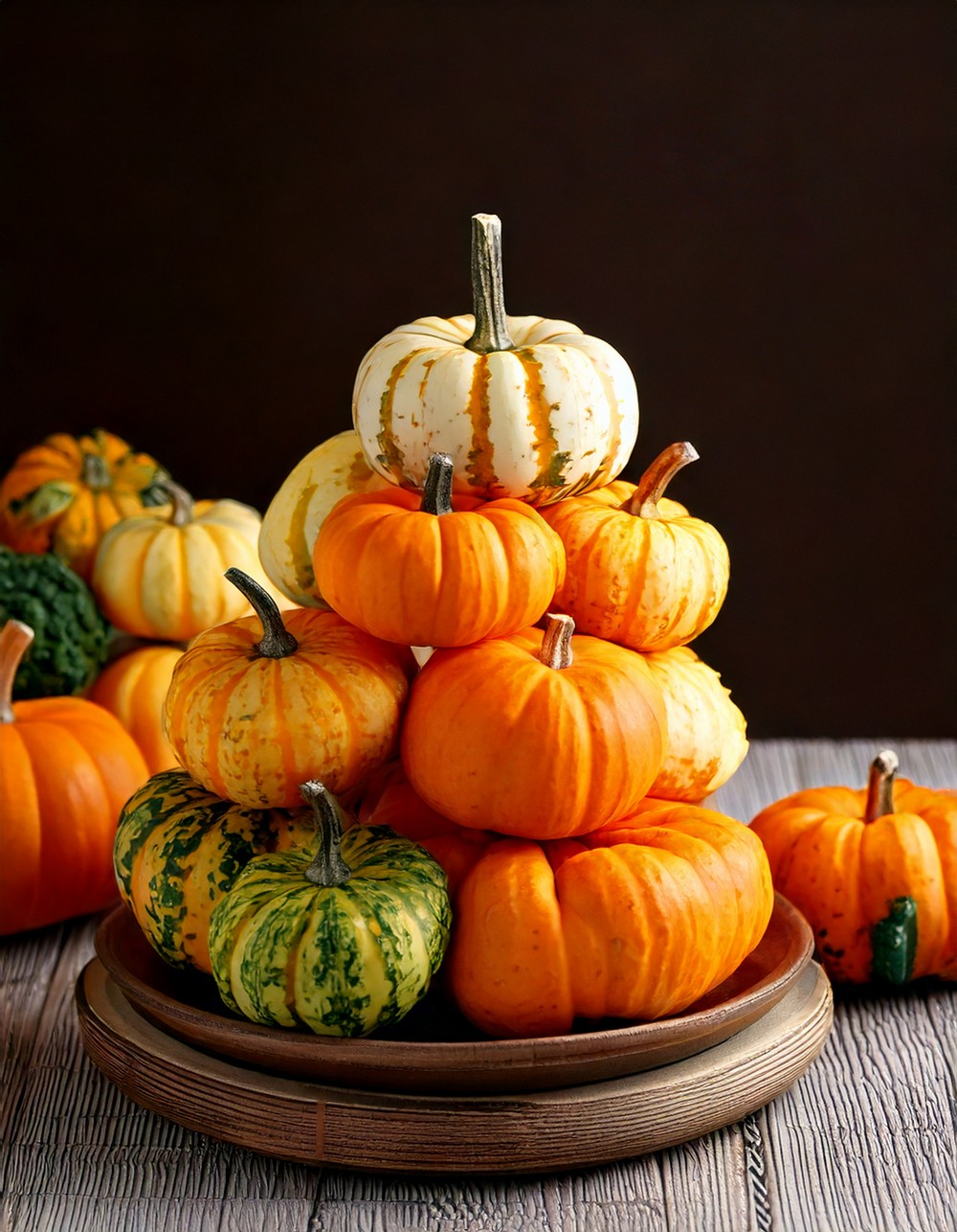 Layer Mini Pumpkins and Gourds