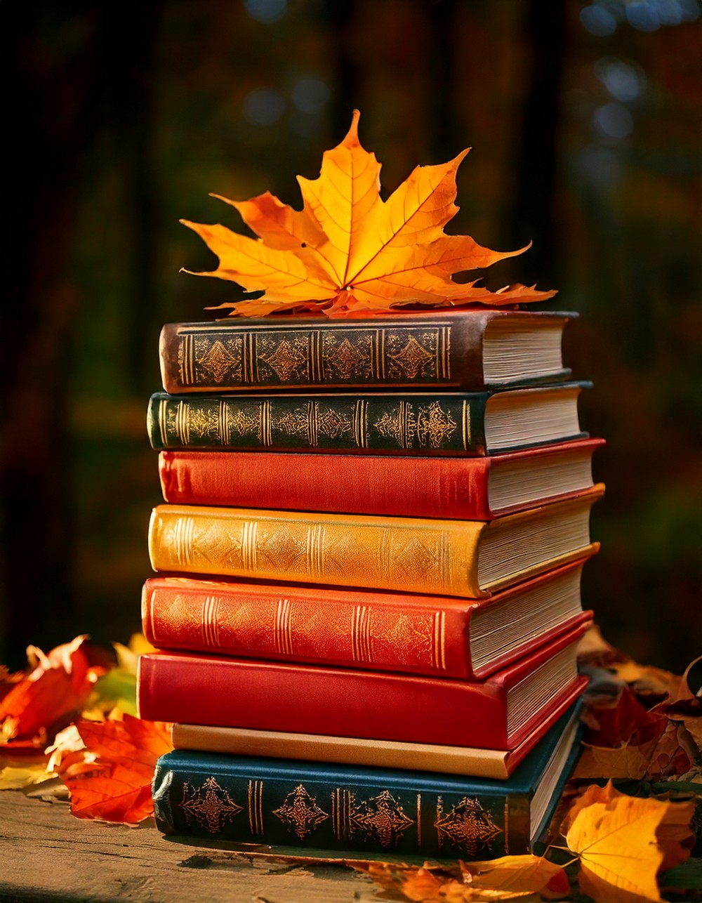 Stack Books with Autumn-Colored Covers