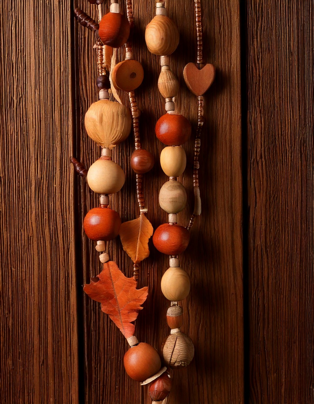Wooden Bead Garland with Fall Charms