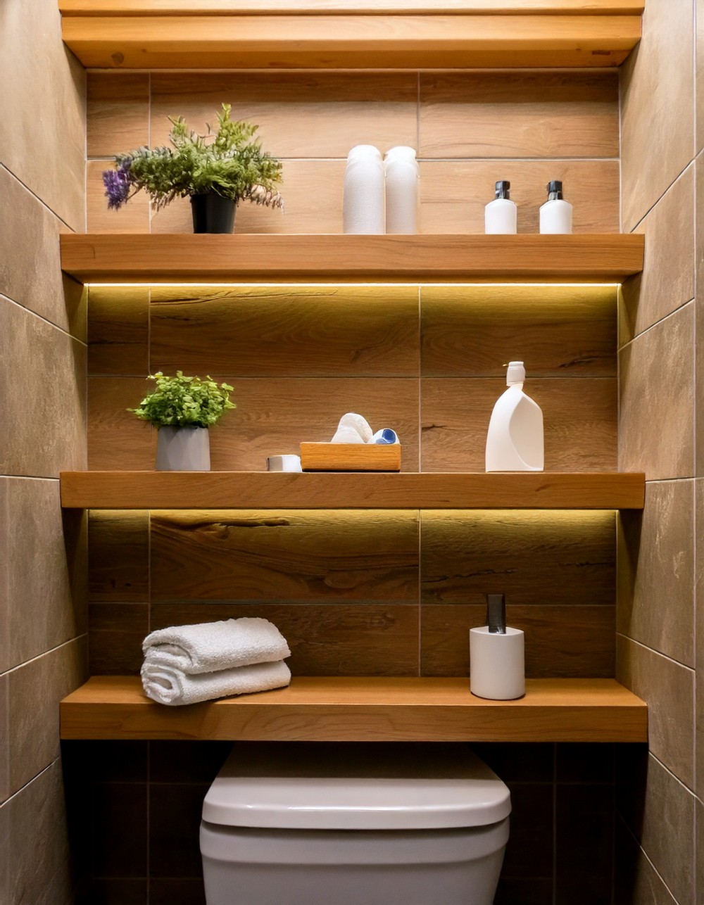 Install over-the-toilet shelving