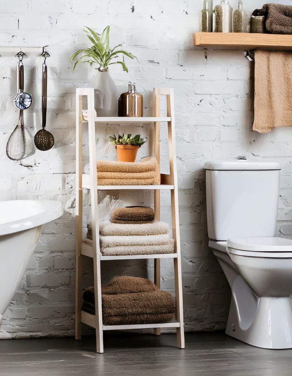 Use a ladder shelf for towels