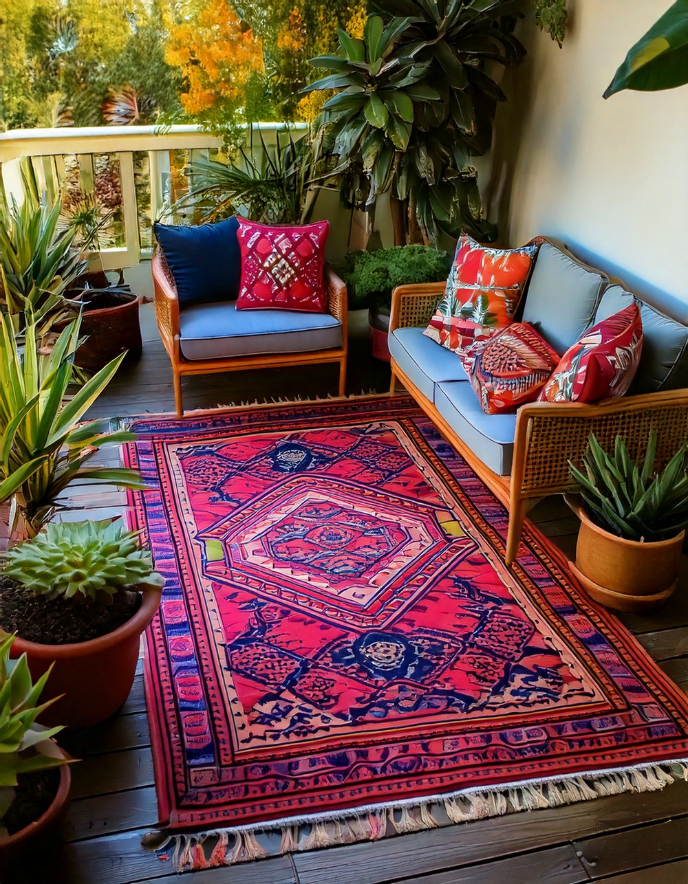 Incorporate a vibrant outdoor rug