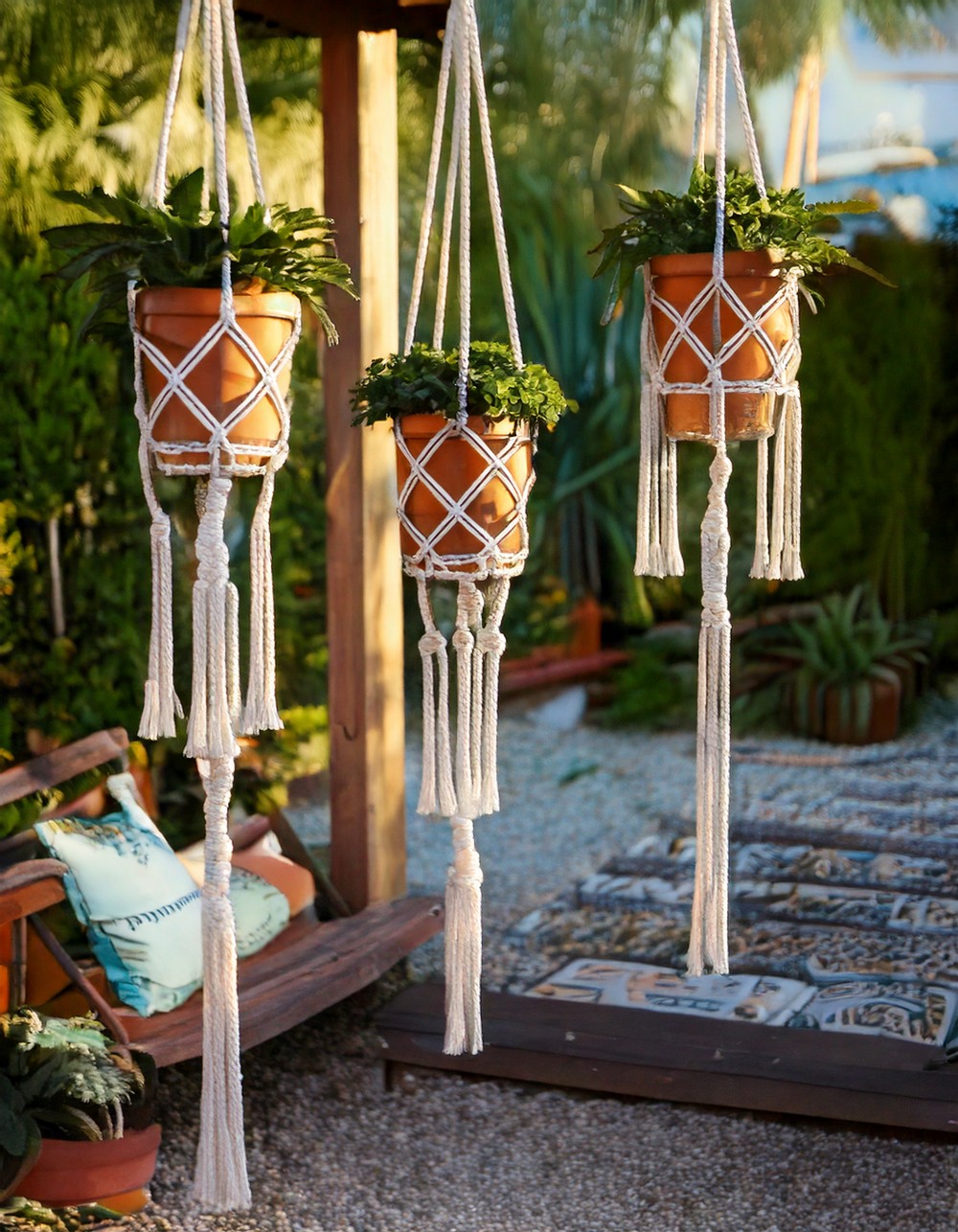 Use hanging macramé planters
