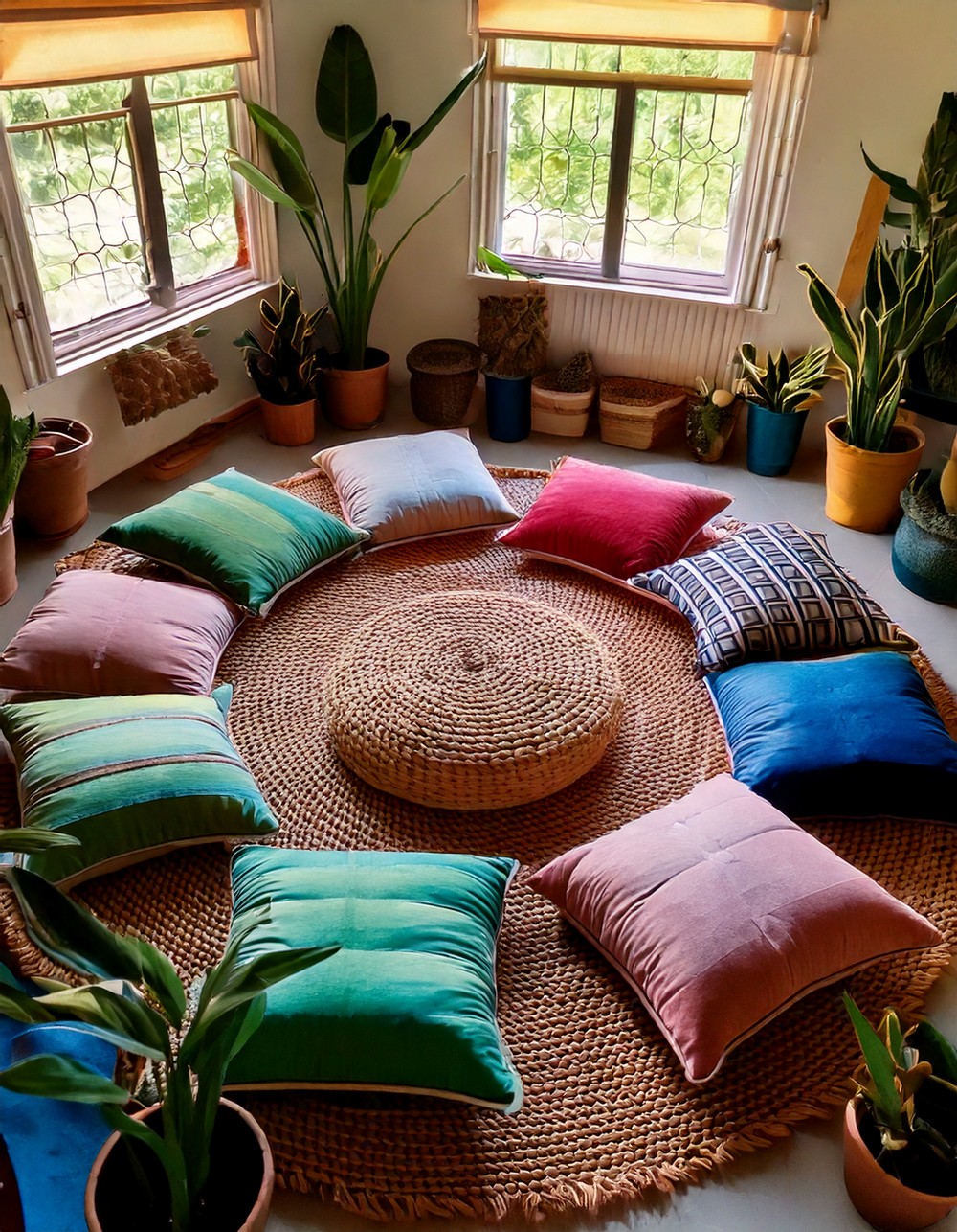 Include oversized floor cushions