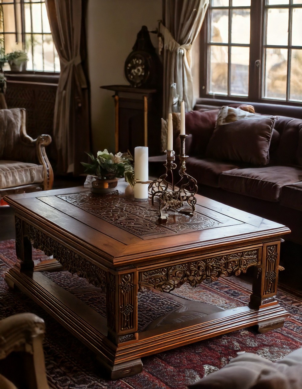 Antique Carved Wood Coffee Table