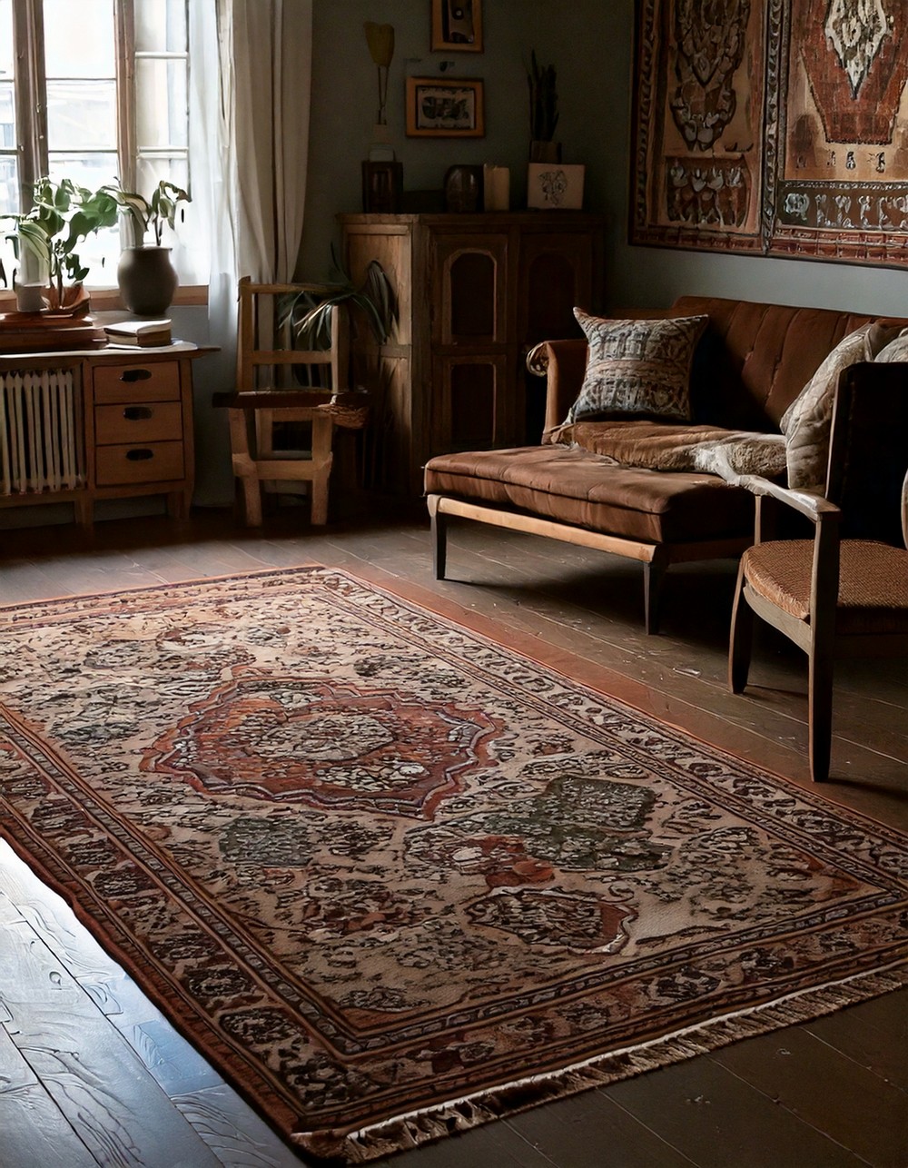 Layered Persian and Kilim Rugs in Muted Tones