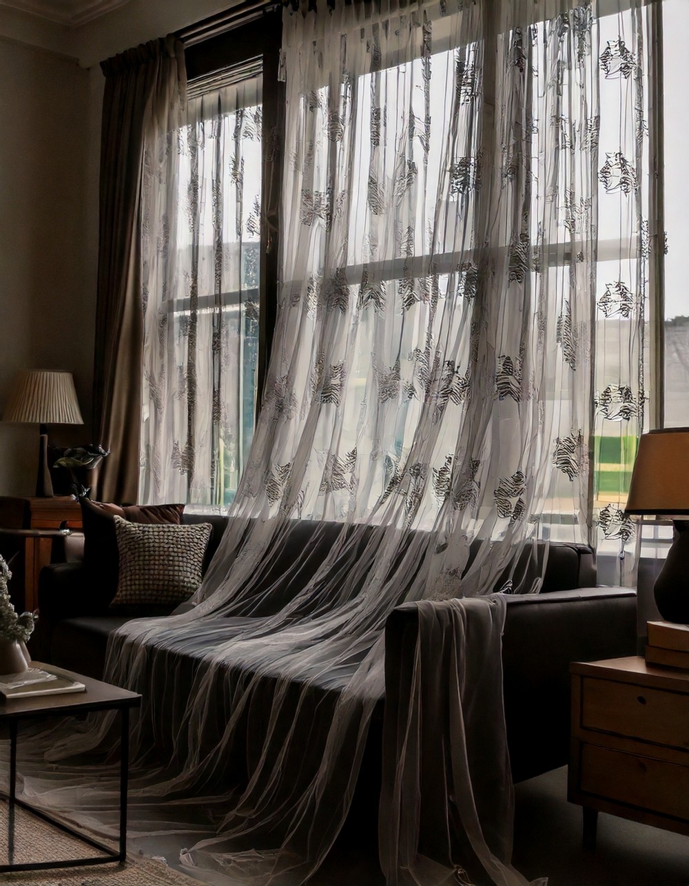 Black Lace Curtains with Sheer Fabric