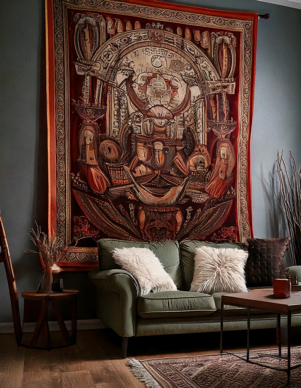 Gothic Style Wall Tapestry with Mystical Imagery