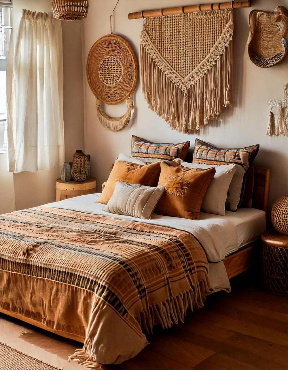 Display eclectic wall hangings from global travels