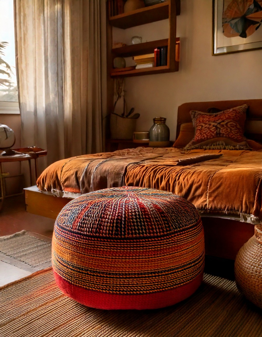Place a Moroccan pouf as a comfy footrest