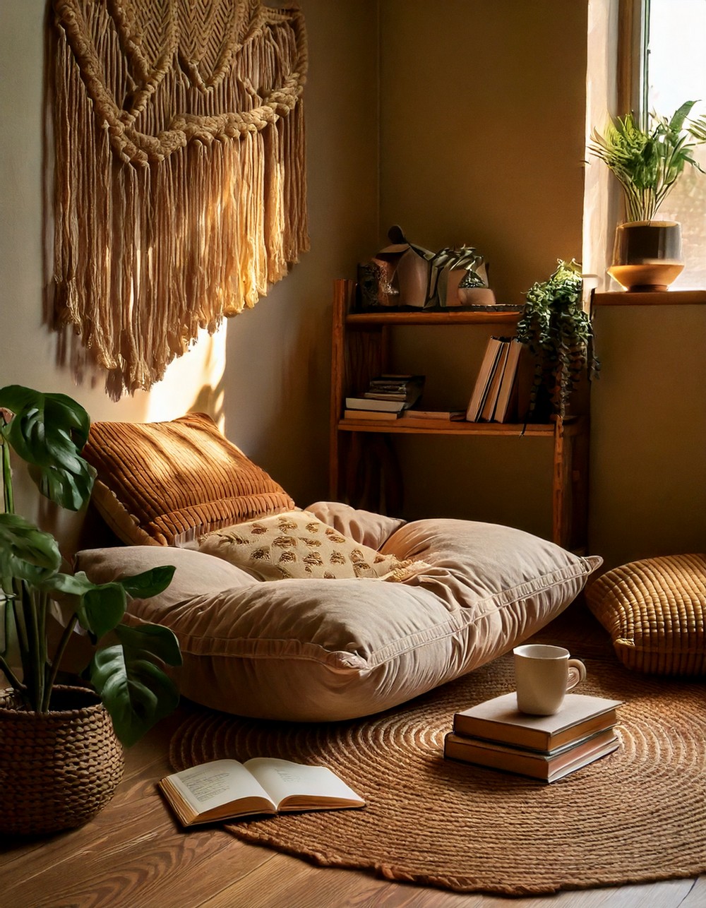 Set up a cozy reading nook with a floor cushion