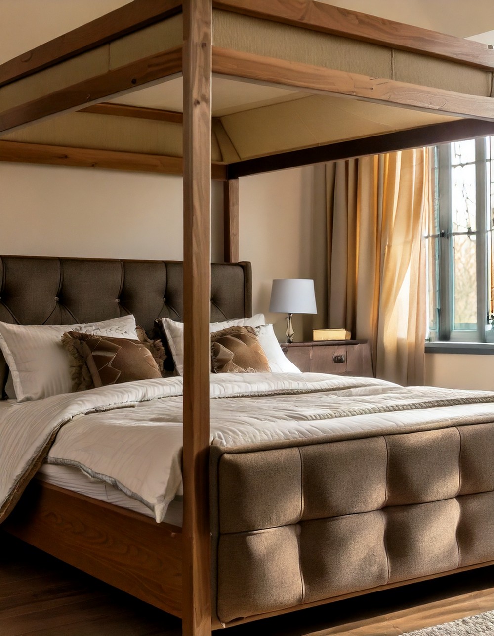 Canopy-Style Bed Frame with Padded Headboard