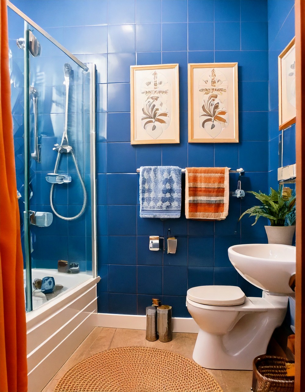 Blue and Orange Bathroom