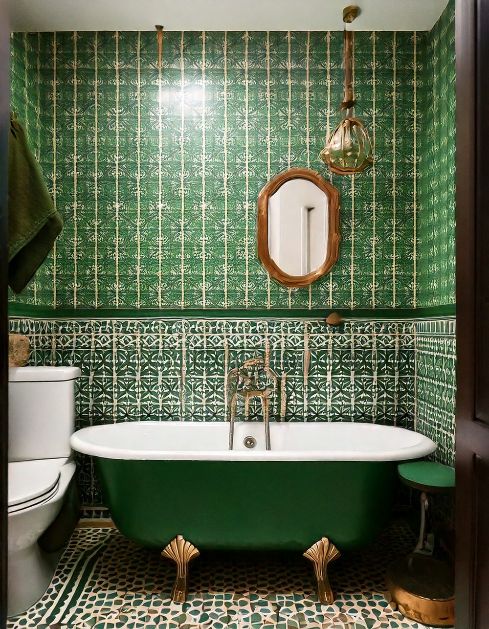 Forest Green and White Patterned Tiles
