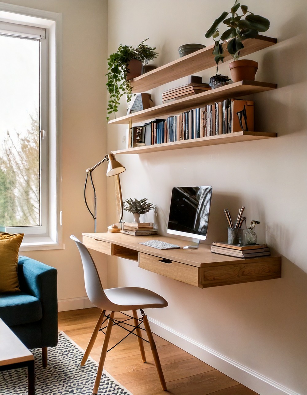Space-Saving Wall-Mounted Desks for Compact Living Rooms