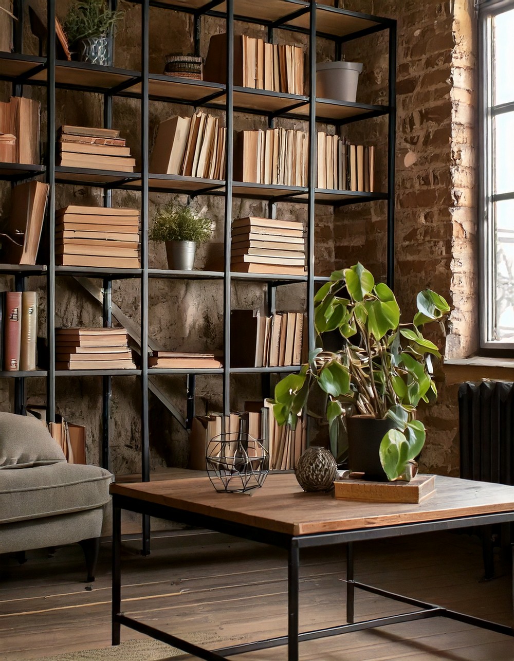 Industrial-Style Metal and Wood Shelving Units