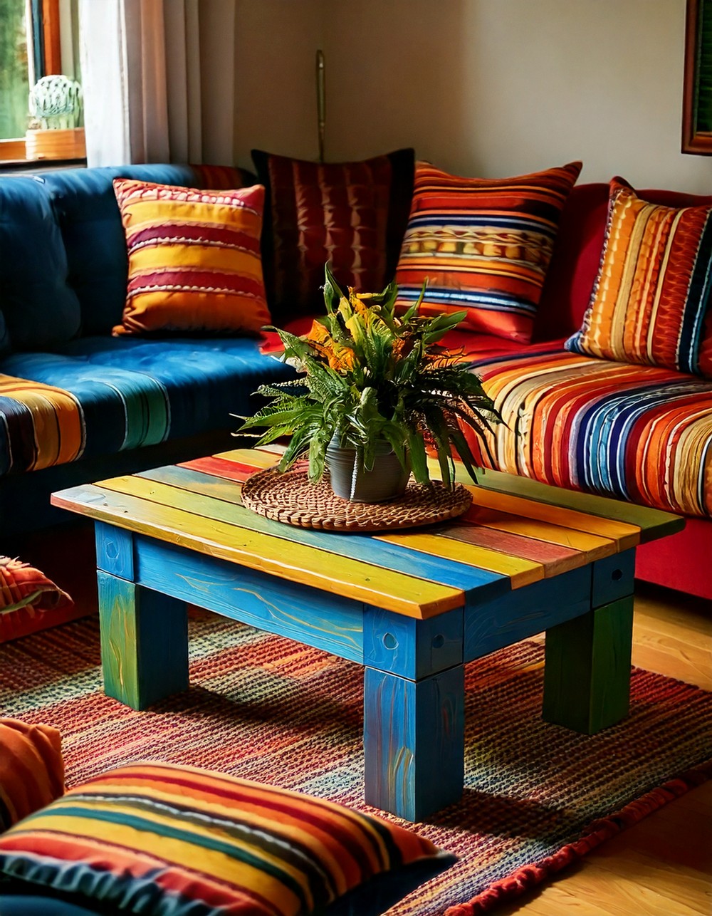 Painted and Colorful Tables for a Vibrant Living Room