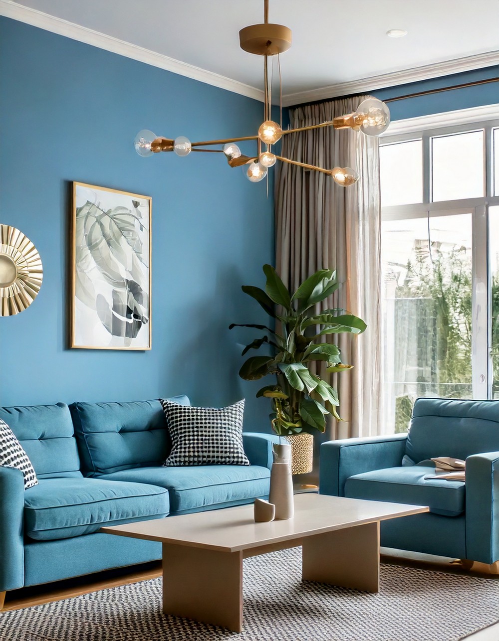 Bold Accent Wall Light Blue Idea for Modern Living Rooms