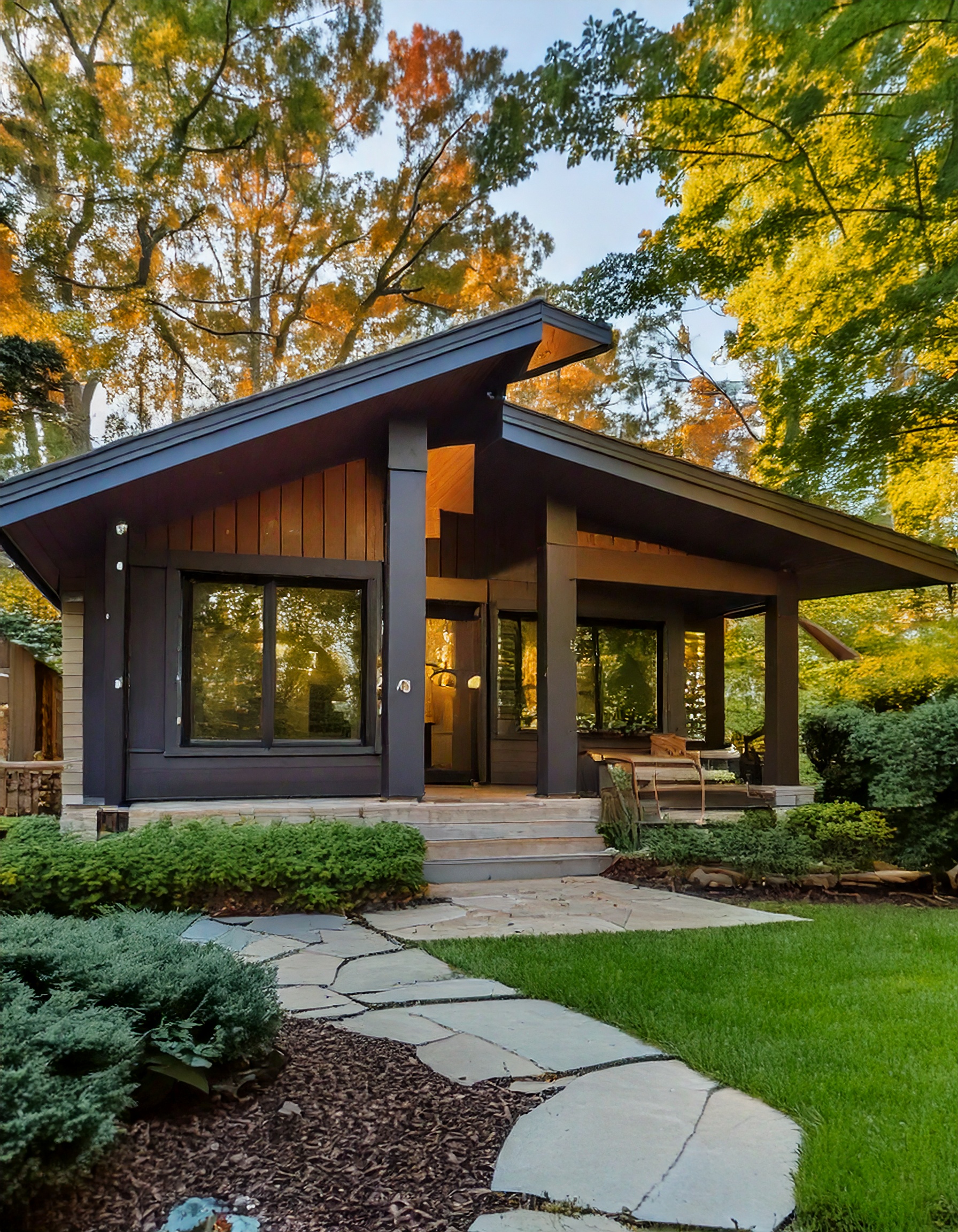 Mid-century ranch with bright pastel siding and clean lines