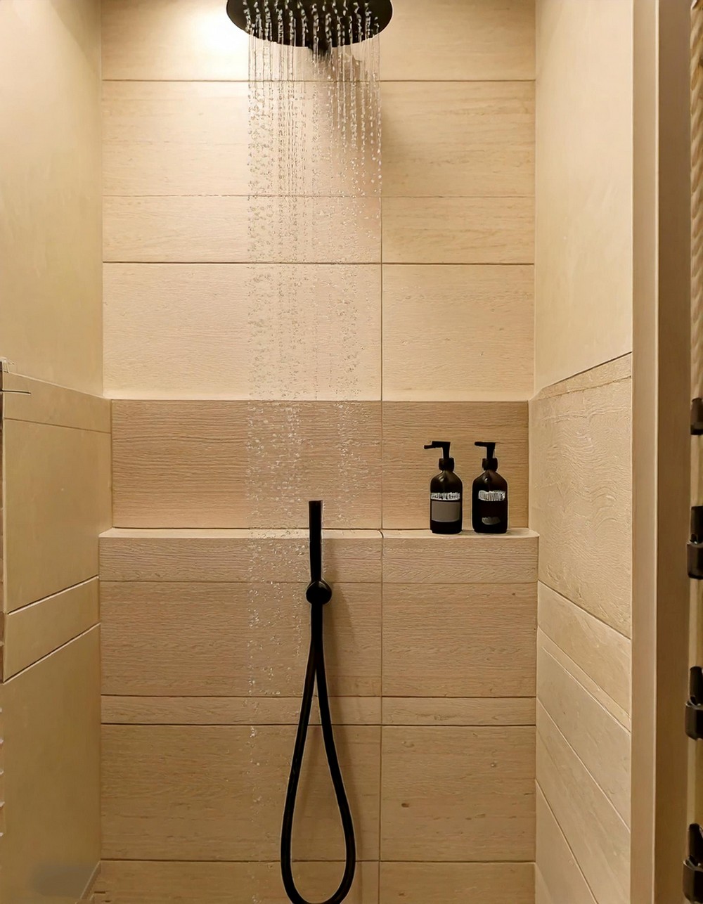 Sleek Minimalist Shower with Matte Black Fixtures