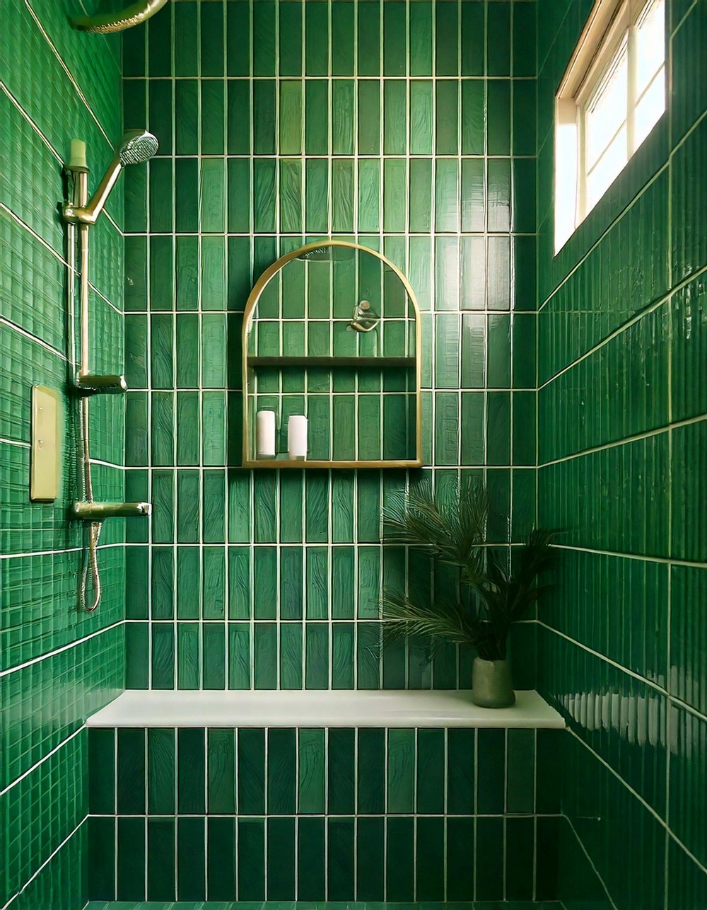 Luxurious Green Tile Shower Niche