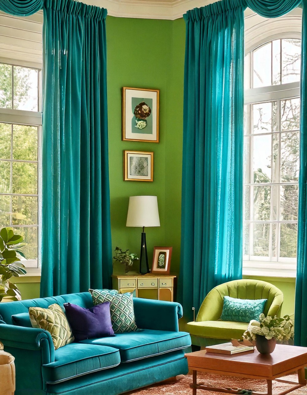 Blue Drapes on Green Walls
