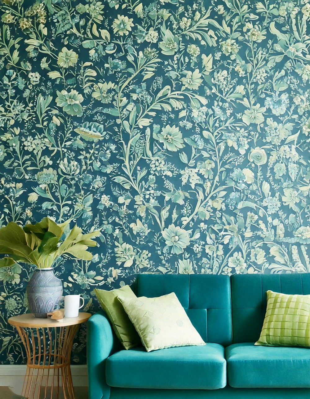 Blue and Green Patterned Wallpaper