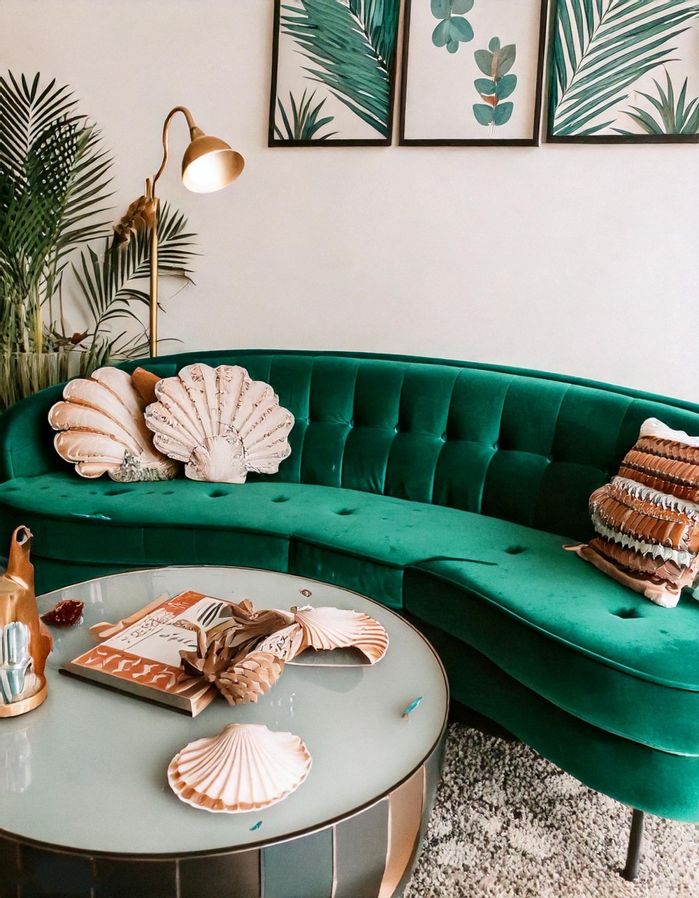 Vibrant Art Deco Living Room with Shell Pillows