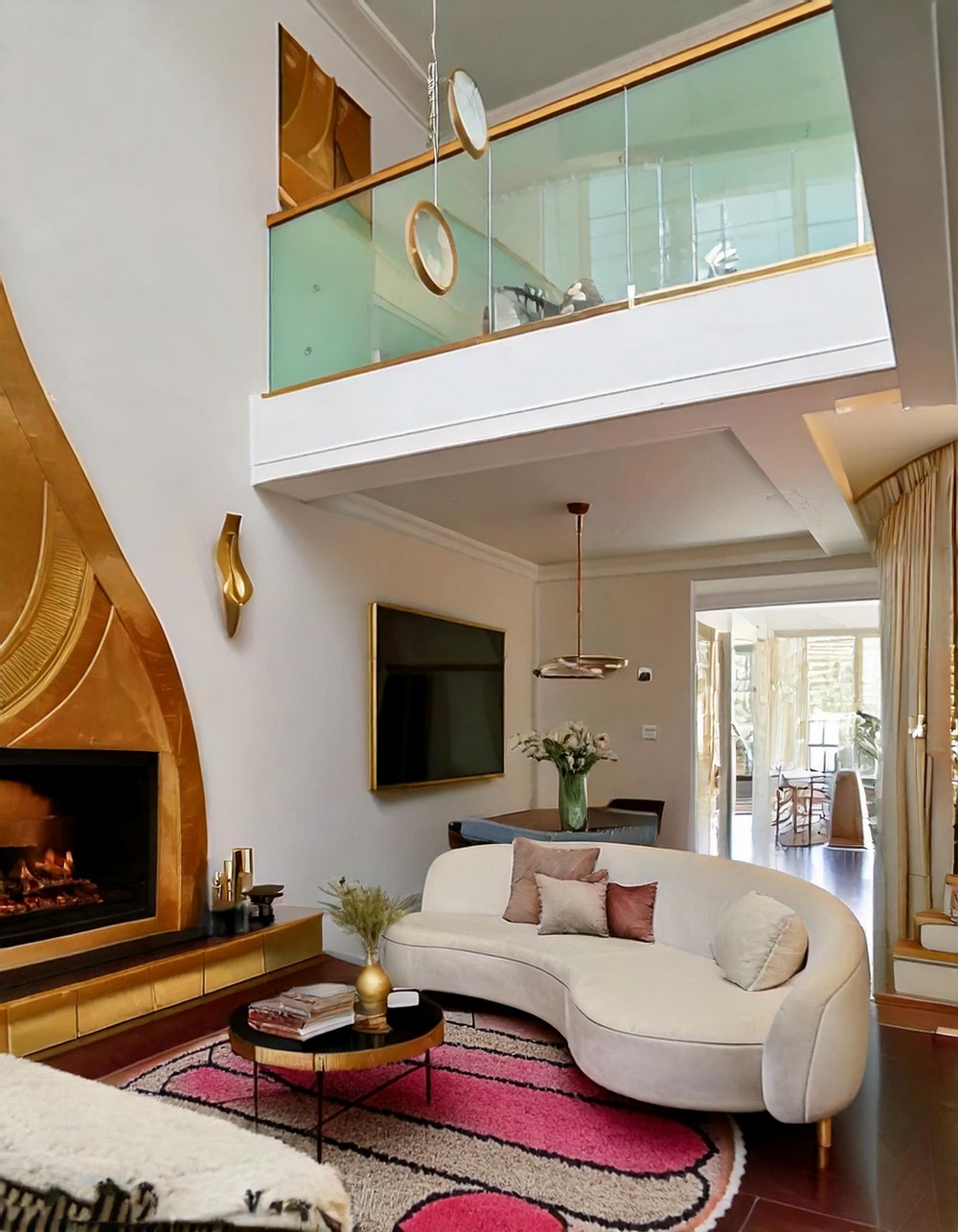 Modern Art Deco Living Room With Abstract Rug