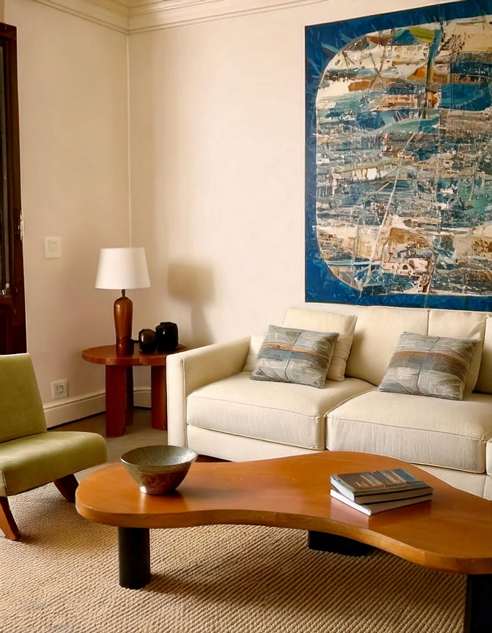 Minimalist Art Deco Living Room with Abstract Art