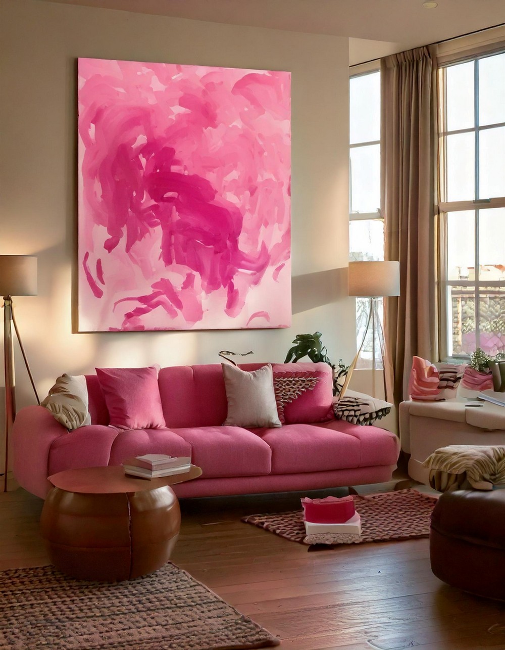 Pink and Neutral Silhouette Funky Living Room Decor