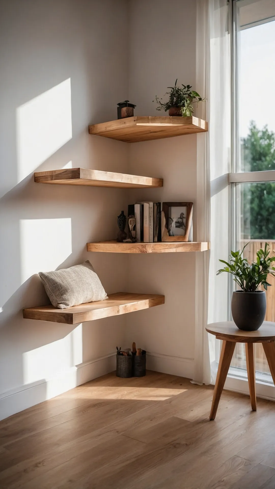 Transform Corners with Functional Wooden Shelving