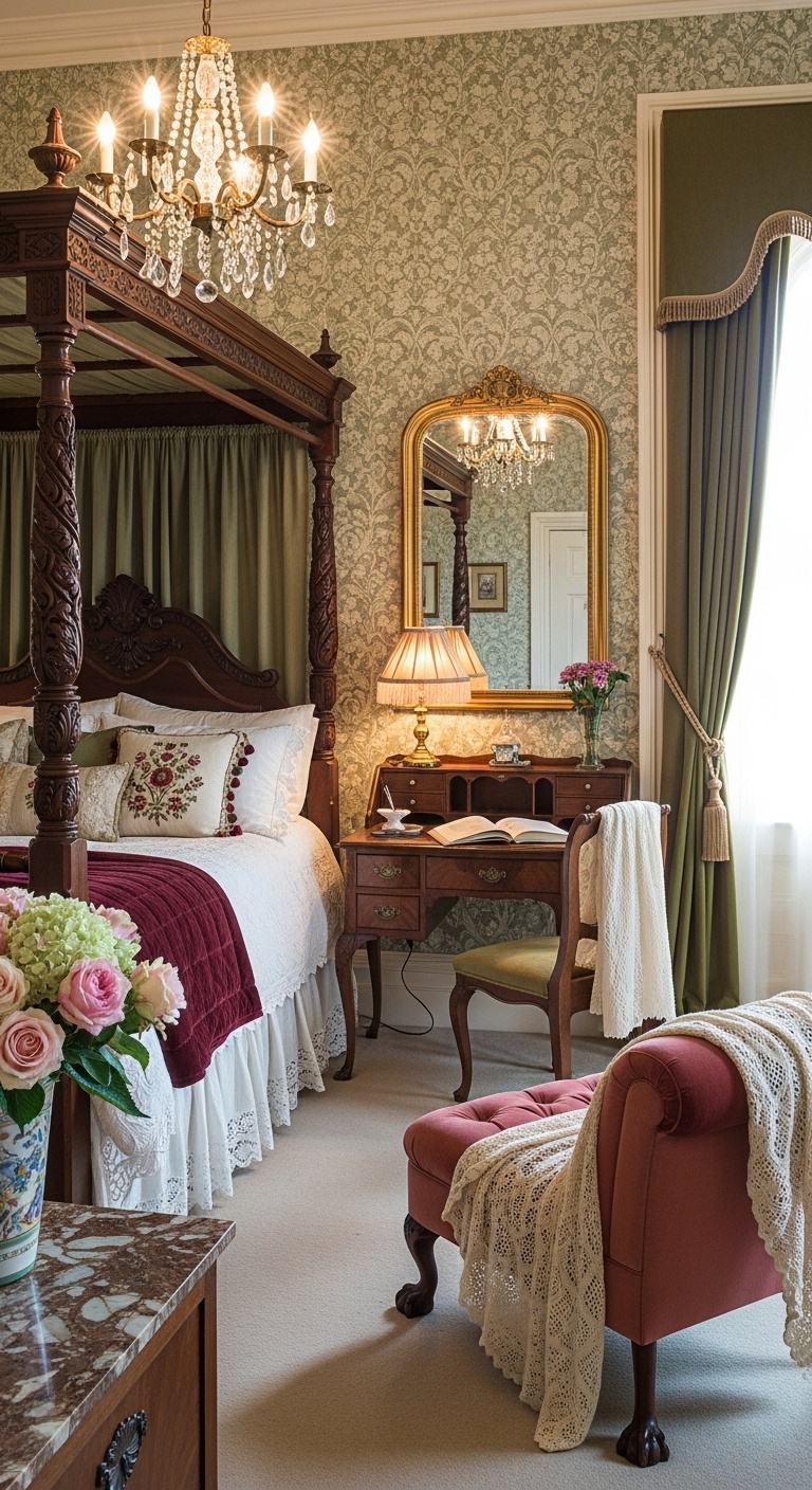 Floral wallpaper with damask patterns