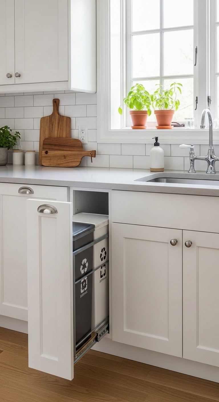 Install a narrow pull-out trash bin