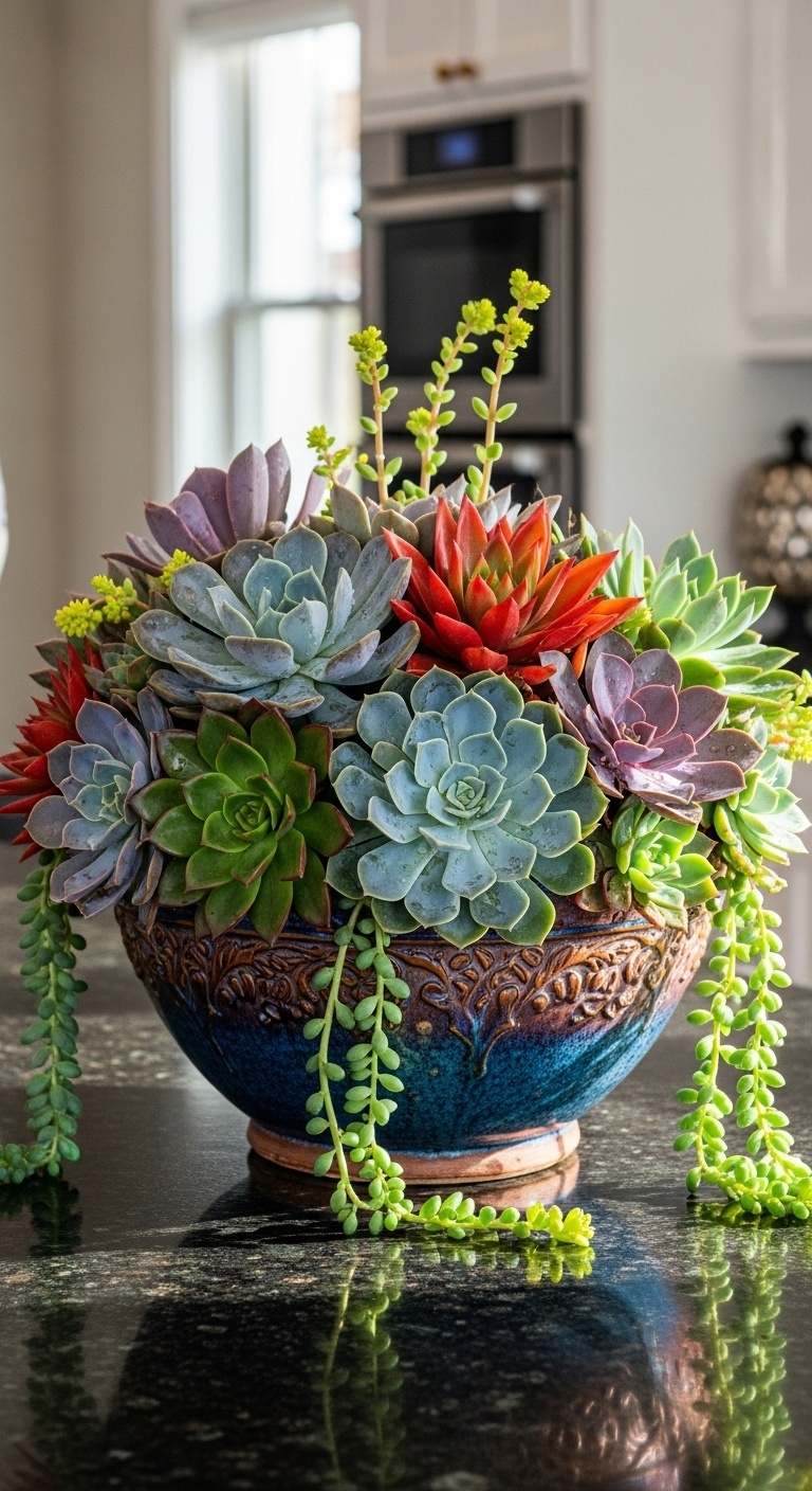 giant bowl of colorful succulents