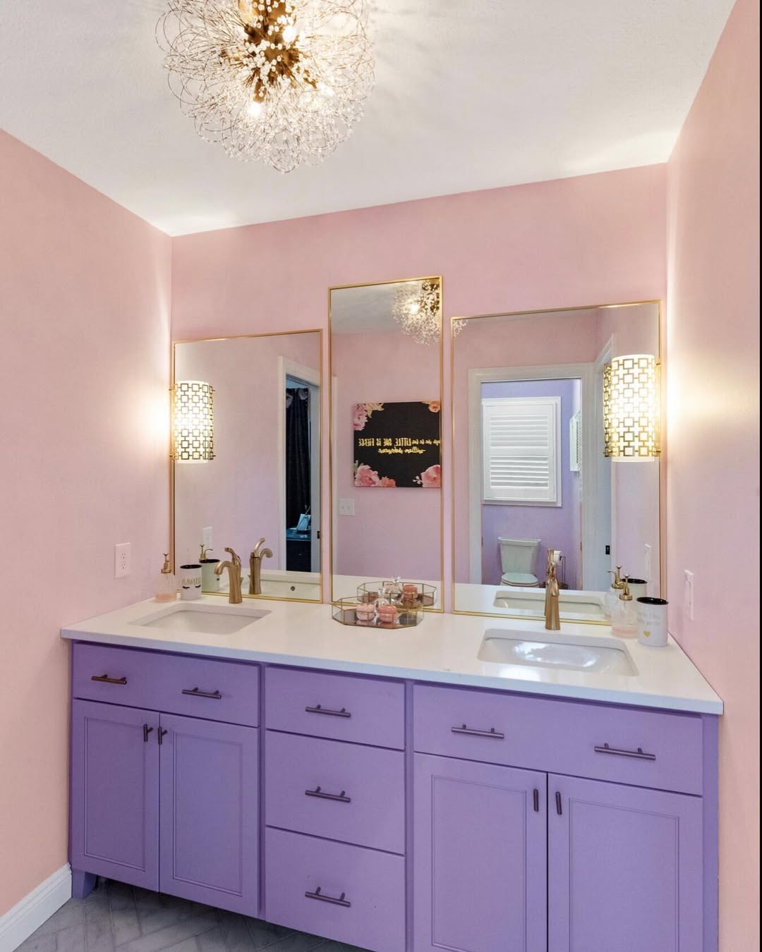 Lavender Cabinets Complemented by Blush Hues