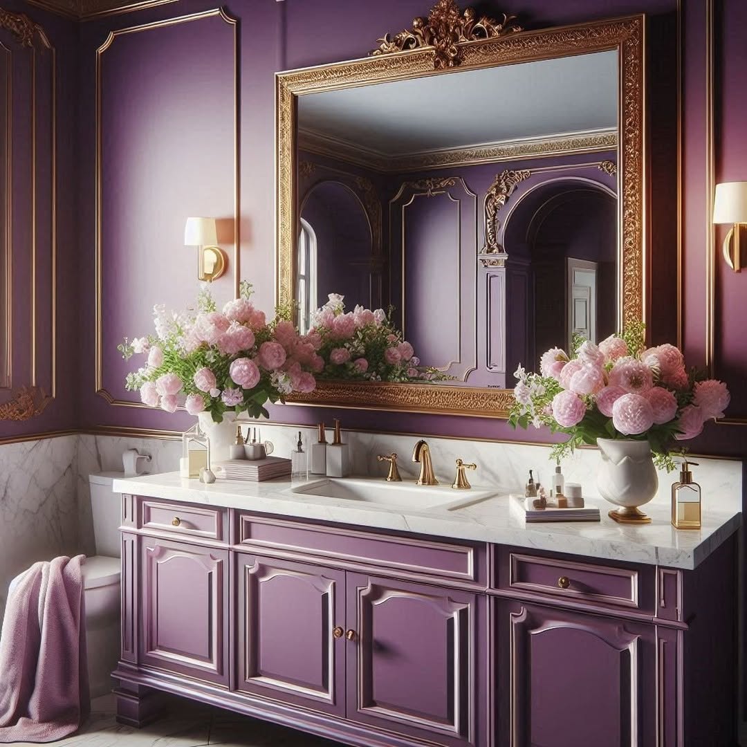 Regal Purple Cabinets with Classic Gold Touches