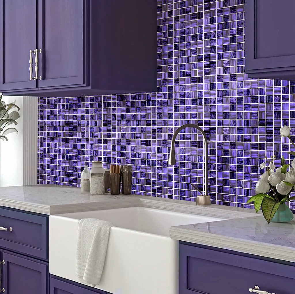Bold Purple Mosaic Backsplash Design