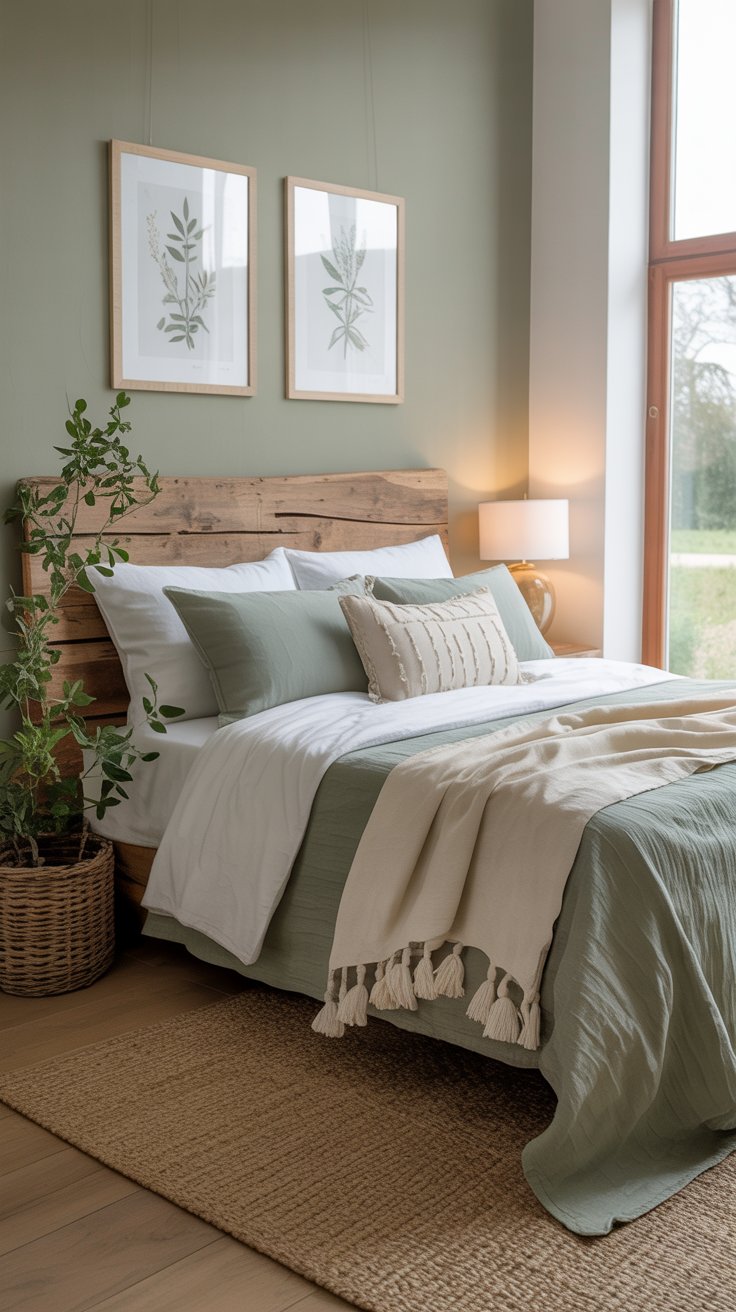 A cozy bedroom with natural tones
