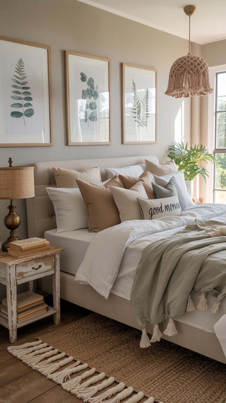 Cozy bedroom with natural textures