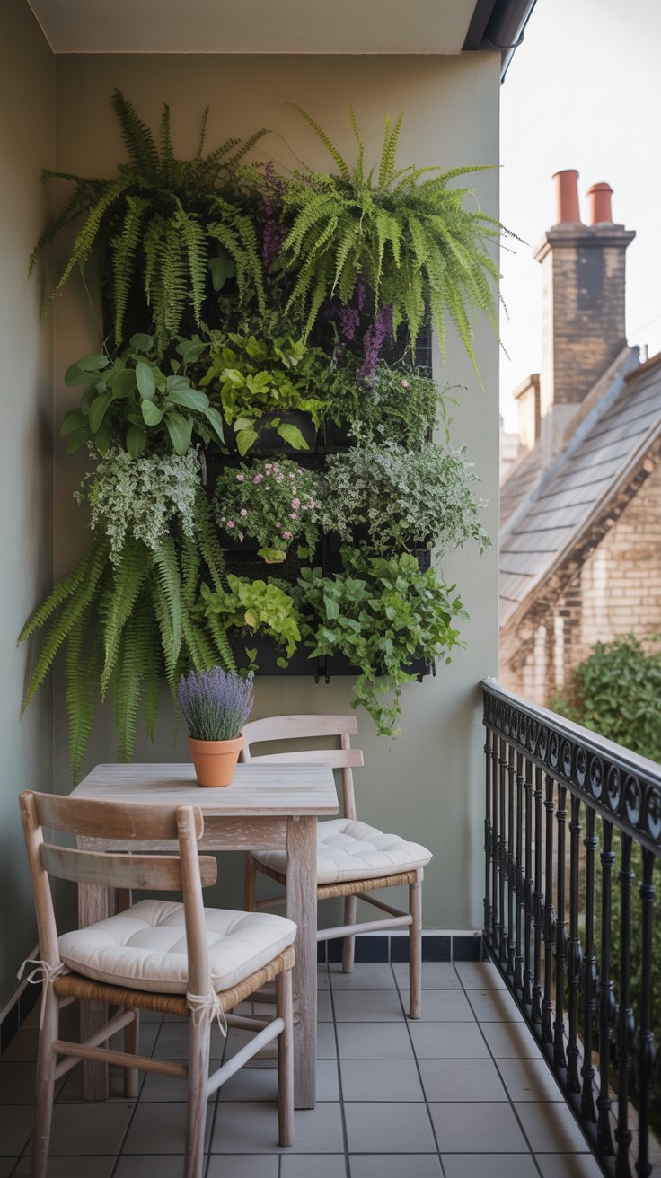 Small balcony with vertical garden and seating