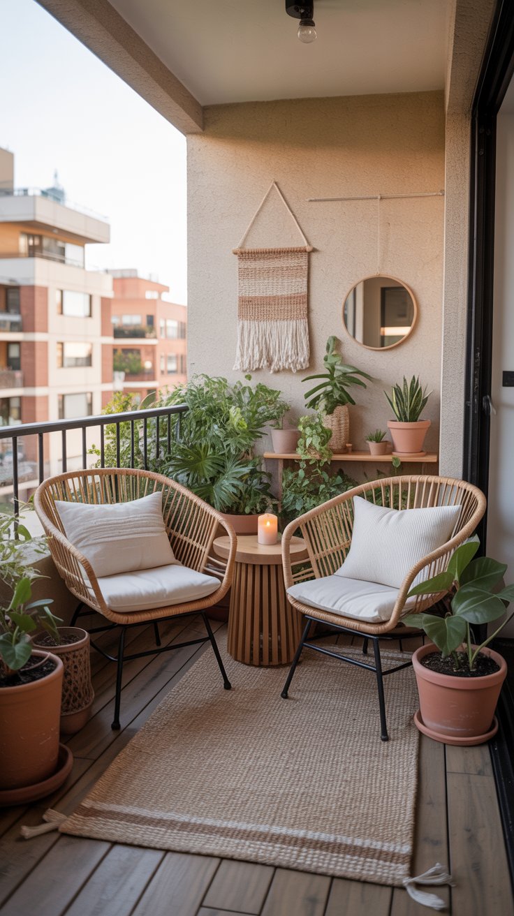 Small balcony with seating and plants