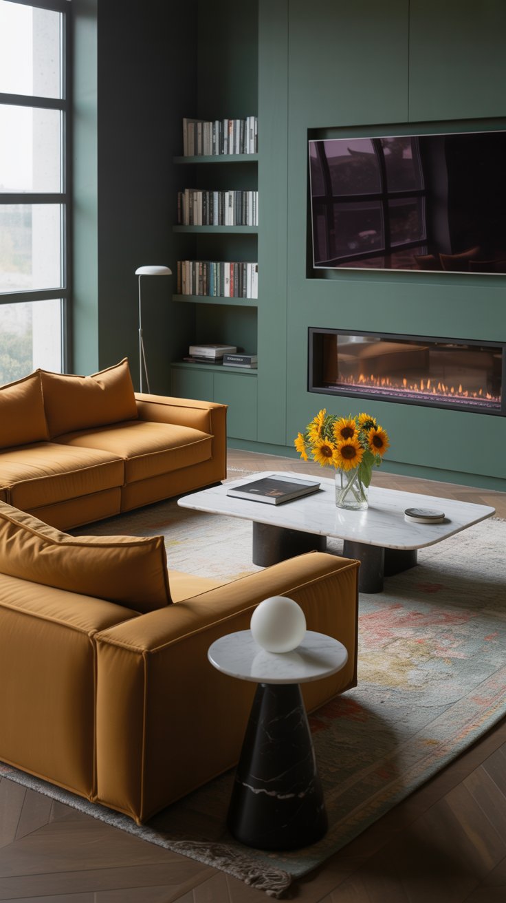 Emerald green living room