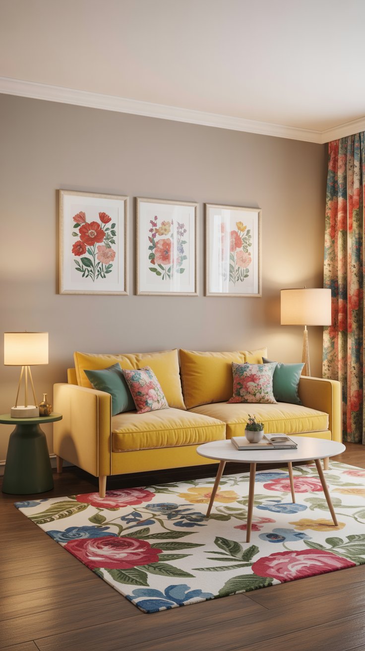 Living room with floral patterns