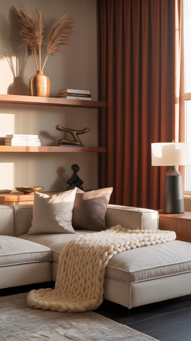Cozy living room with earthy textures