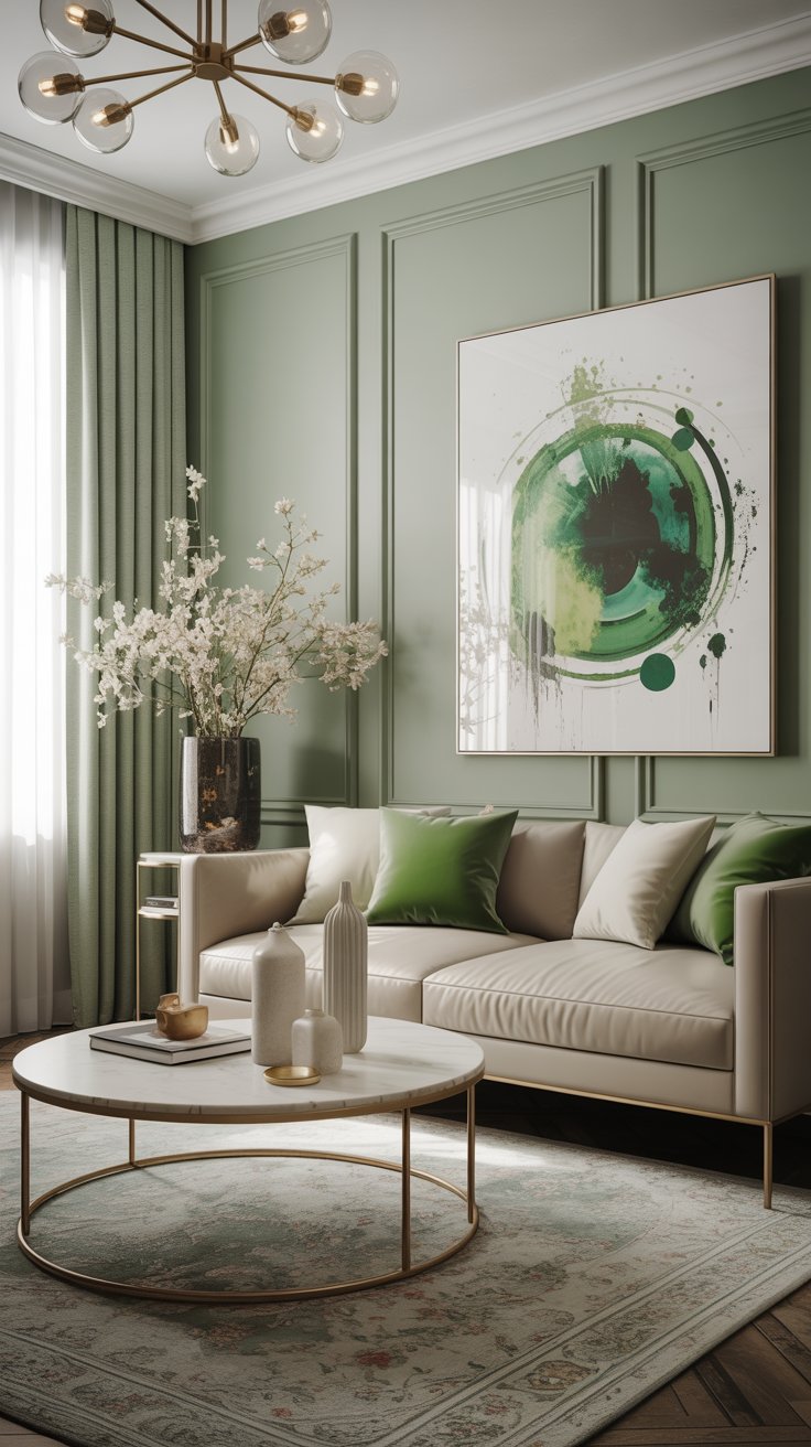 Living room with green accents