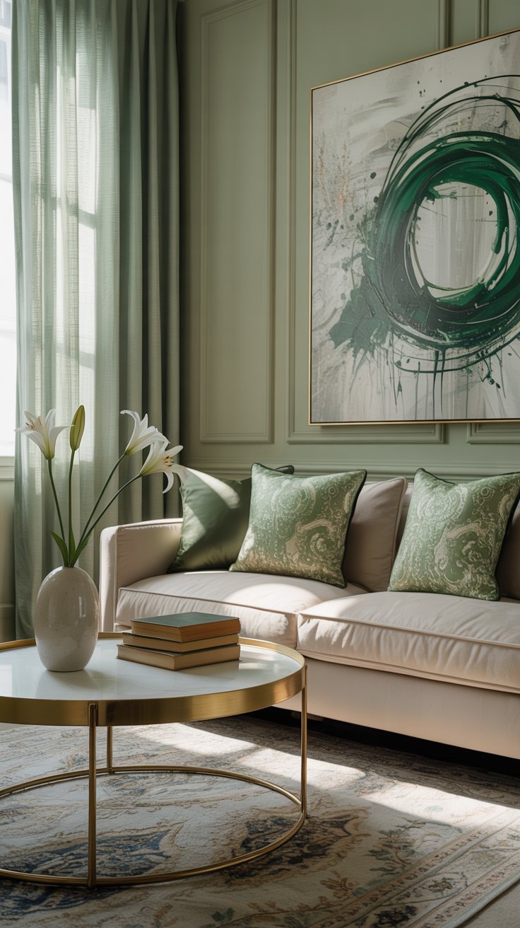 Living room with green accents