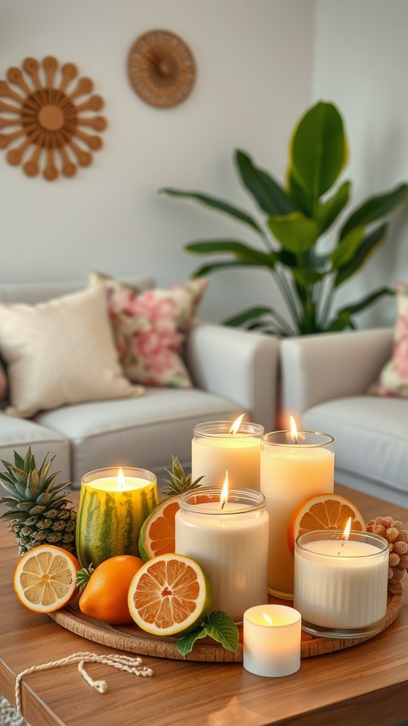 Tropical fruit scented candles