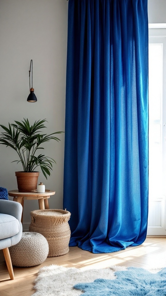 Cobalt Blue Floor-Length Curtains