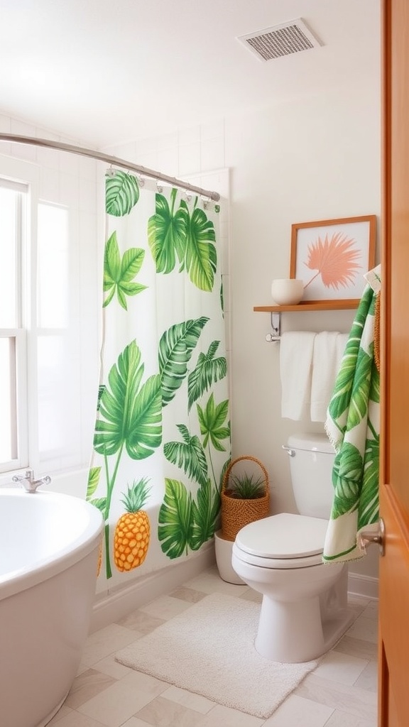 Tropical print bathroom decor